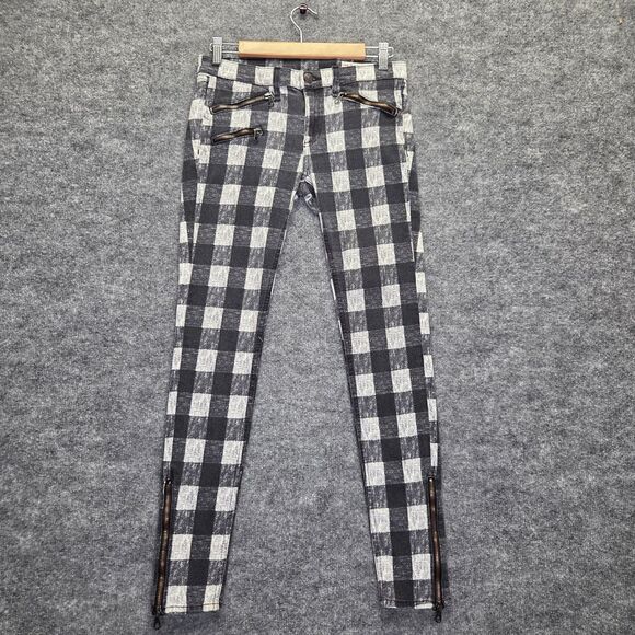 Rag & Bone Jeans Womens 27 Moto Skinny Plaid Zip Pocket Stretch Buffalo Check - Picture 1 of 13